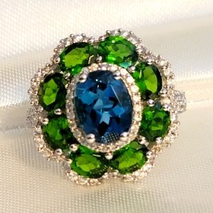 Colleen Lopez London Blue Topaz,Chrome Diopside,White Zircon Sterling Silver rin